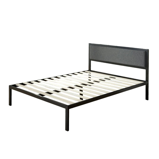 ViscoLogic Platform Metal Bed Frame with Upholstered Headboard/Mattress Foundation/Wood Slat Support