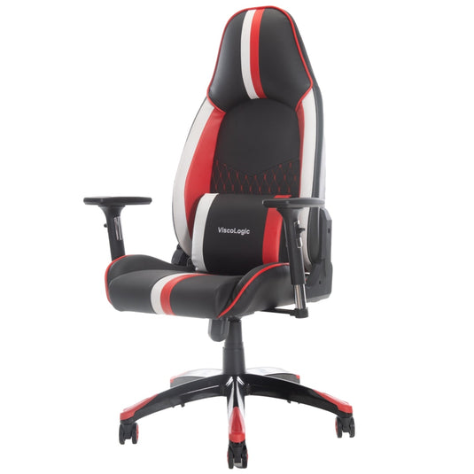 ViscoLogic Cayenne X Ergonomic Height Adjustable Reclining Sports Styled Home Office Racing Gaming Chair for PC Video Game Computer (Black-Red-White)