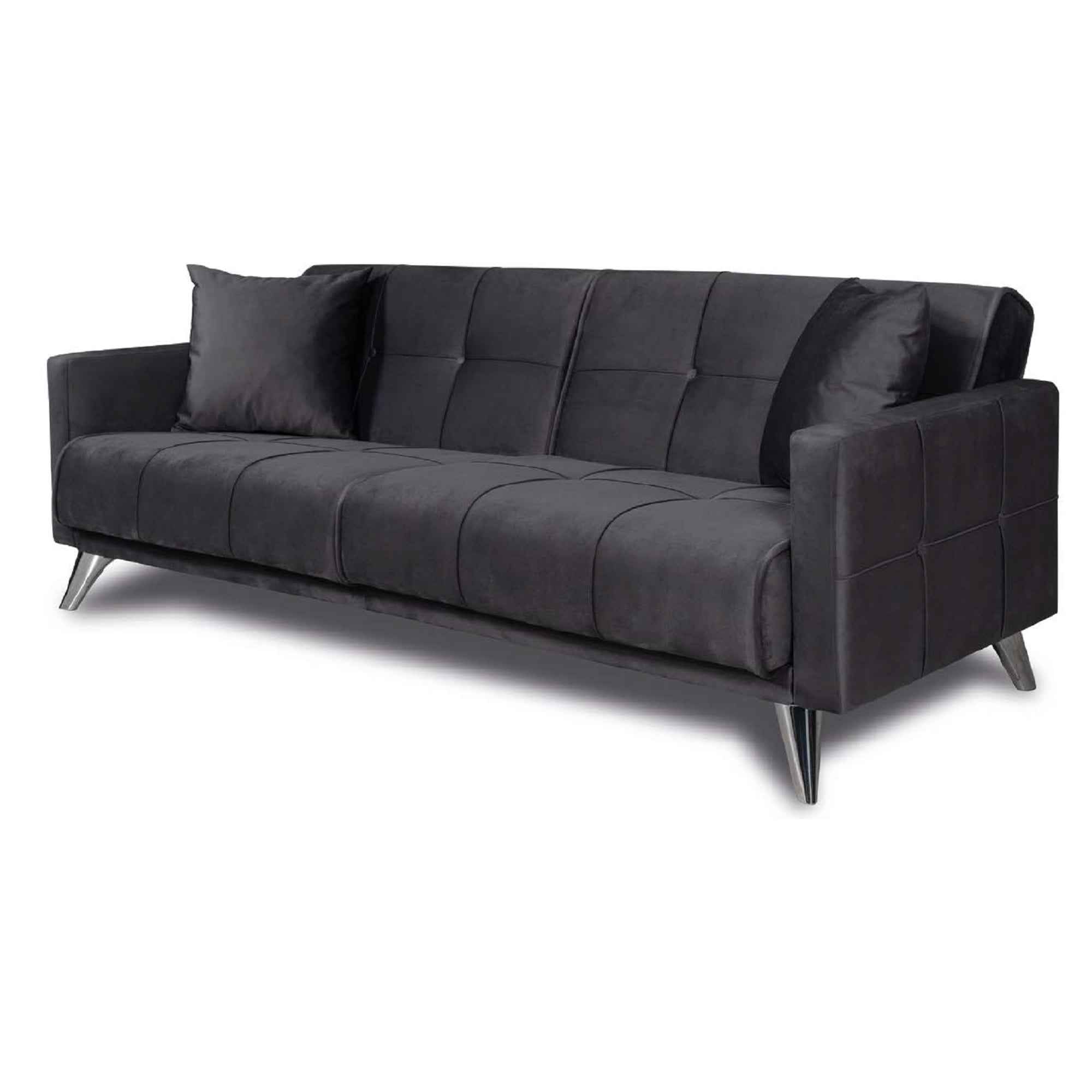 ViscoLogic SOFA2GO Velvet Convertible Sleeper Sofa Bed 3 Seater (Black)