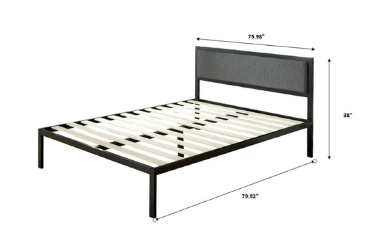 ViscoLogic Platform Metal Bed Frame with Upholstered Headboard/Mattress Foundation/Wood Slat Support