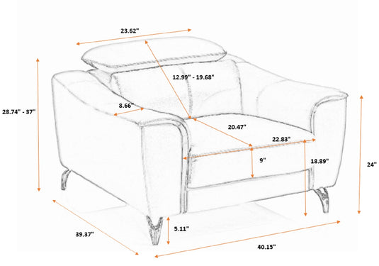 ViscoLogic DUKE Adjustable Headrest Luxury Living Room Leather Sofa/Couch, Loveseat, Arm Chair (Brown) (FOR GTA  AREA ONLY)