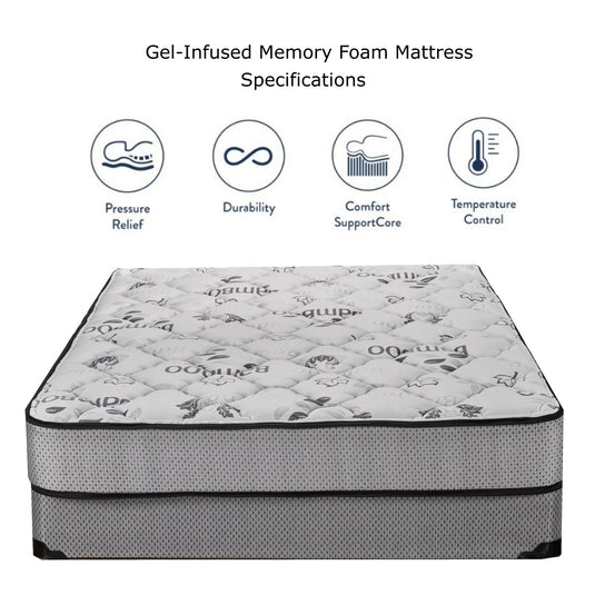 ViscoLogic 8 Inch Metal Box Spring with 8 Inch Medium Firm Cooling Gel Memory Foam Mattress With Mattress Protector and Brown Bedsheet(Full)