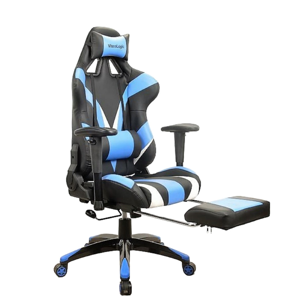 ViscoLogic VIPER High Back Gaming Racing Style Home Office Chair with Footrest (Black & Blue)