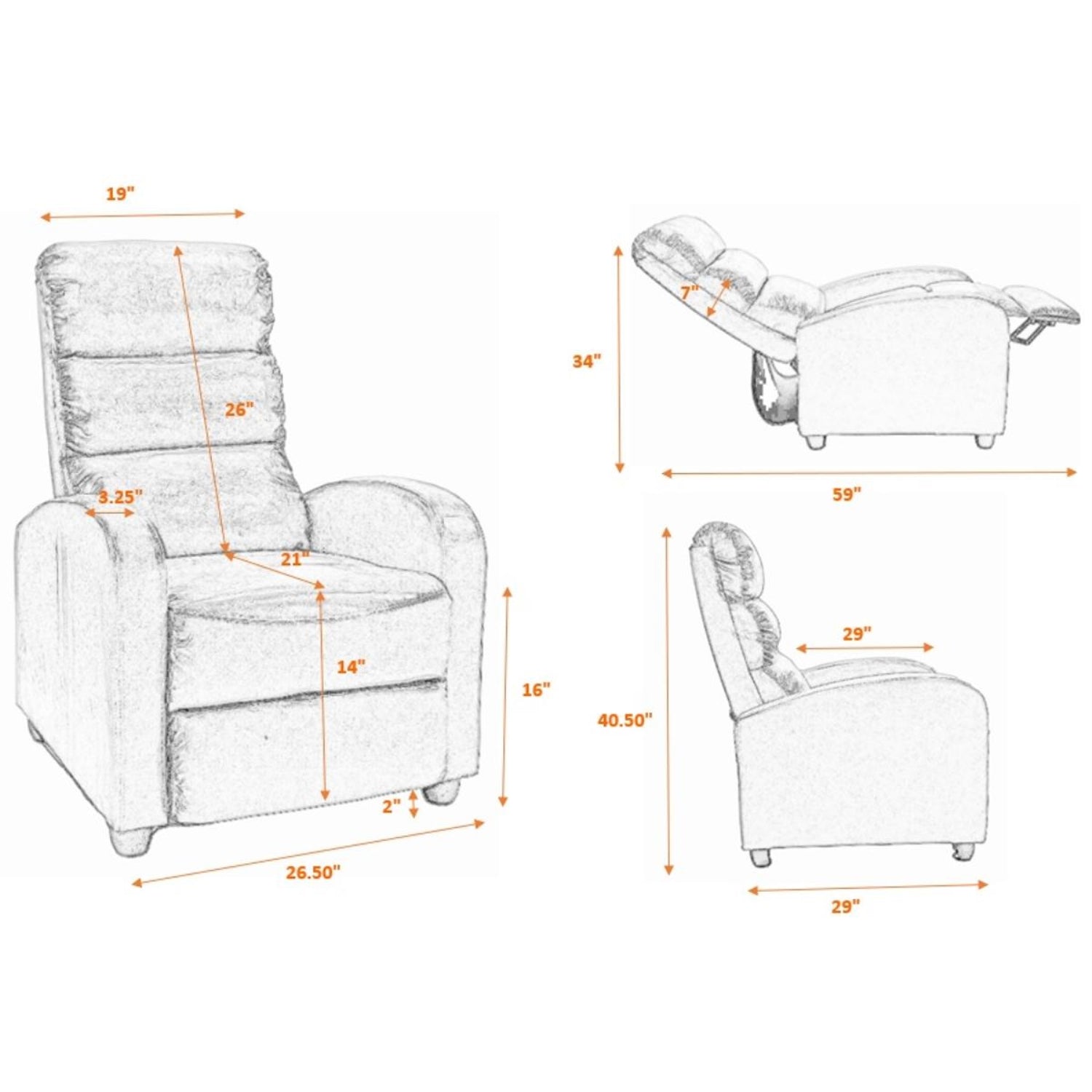 ViscoLogic EuroLuxe Theatre Seating Living Room  Lounge Adjustable Manual Recliner Sofa Chair