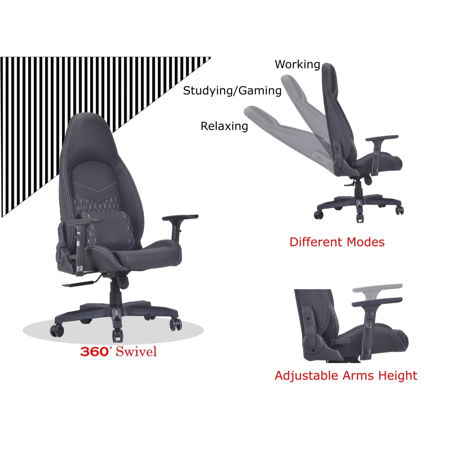 ViscoLogic Cayenne-Ultra Ergonomic Height Adjustable Reclining Sports Styled Home Office Racing Gaming Chair for PC Video Game Computer (Black)