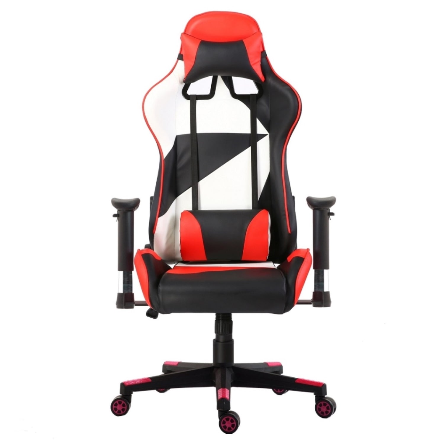 ViscoLogic LIBERTY Racing Style with Headrest and Lumbar Support Pillows Home Office Gaming Chair (Black & Red & White)