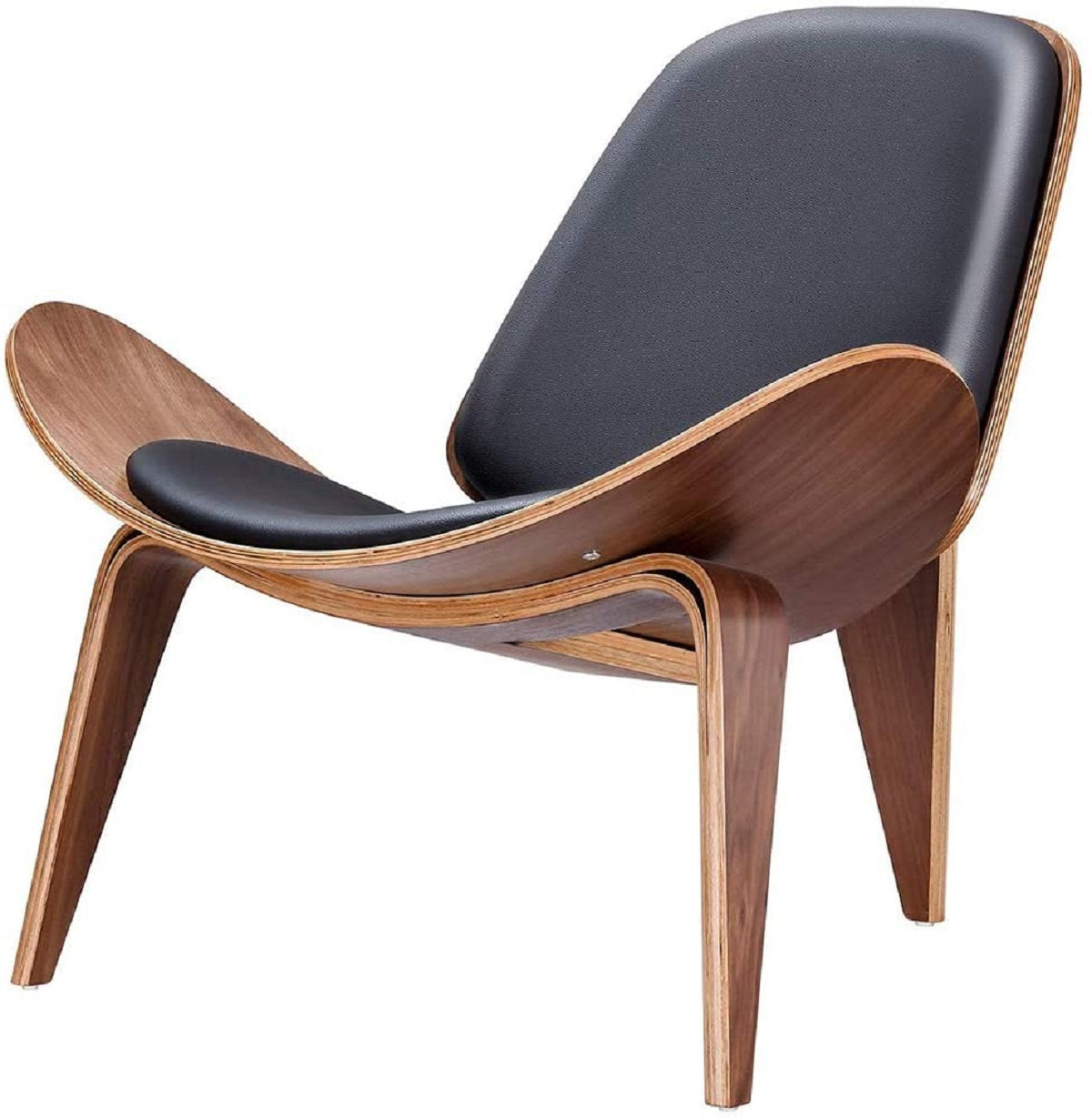 ViscoLogic Tranquil Contemporary Tripod Lounge Chair Plywood Walnut Vaneer Accent Shell Chair (Black)