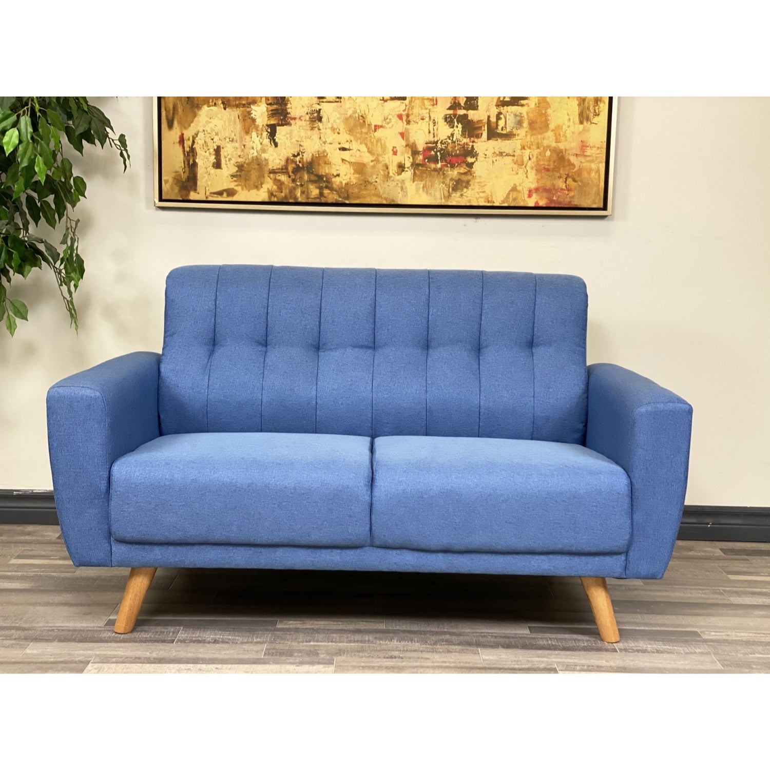 ViscoLogic MOCA Contemporary New Mid-Century Tufted Style Fabric Upholstered Modern Living Room Sofa (Blue)