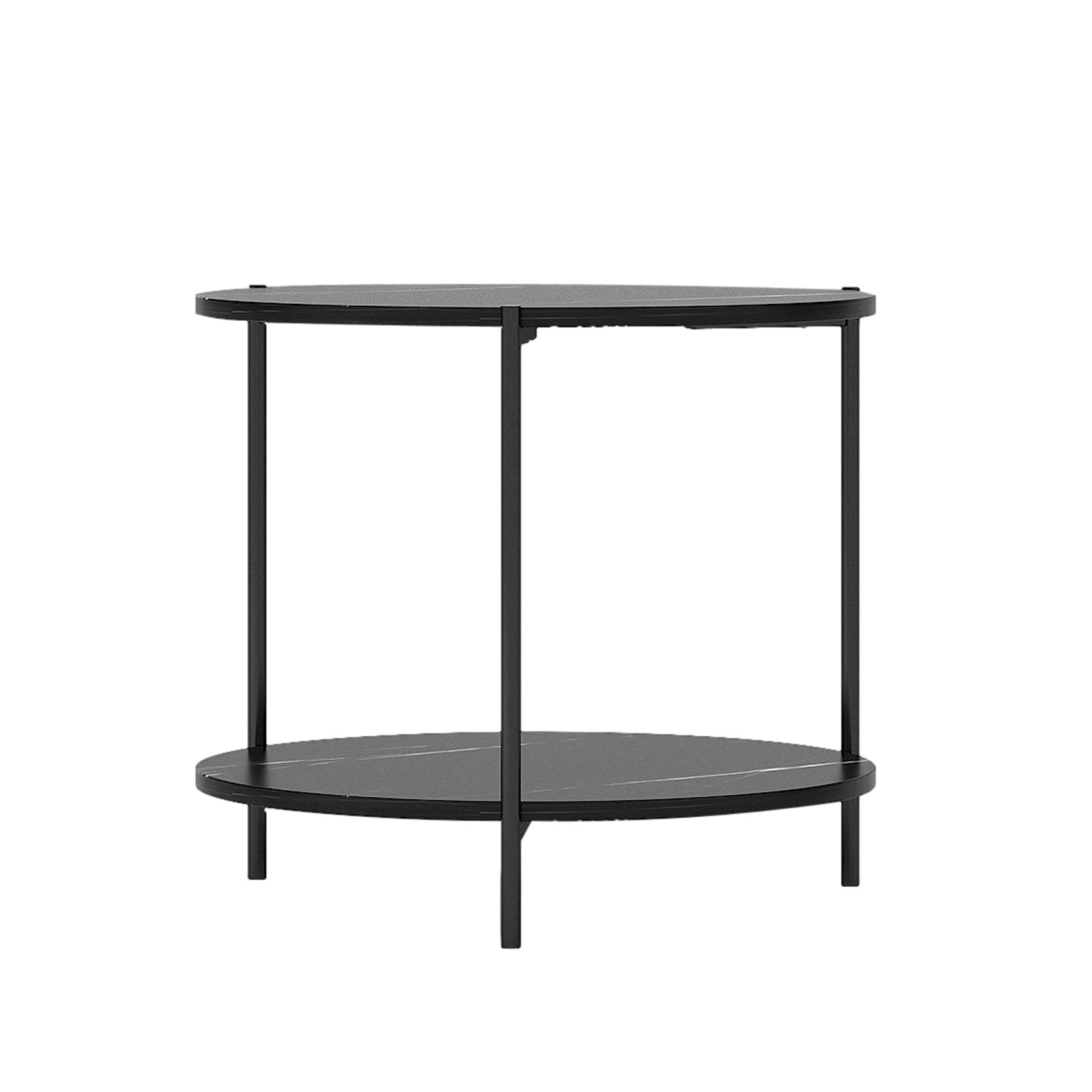 ViscoLogic LOUIS Mid-Century Accent 2-Tier Round Side End Table (Black)