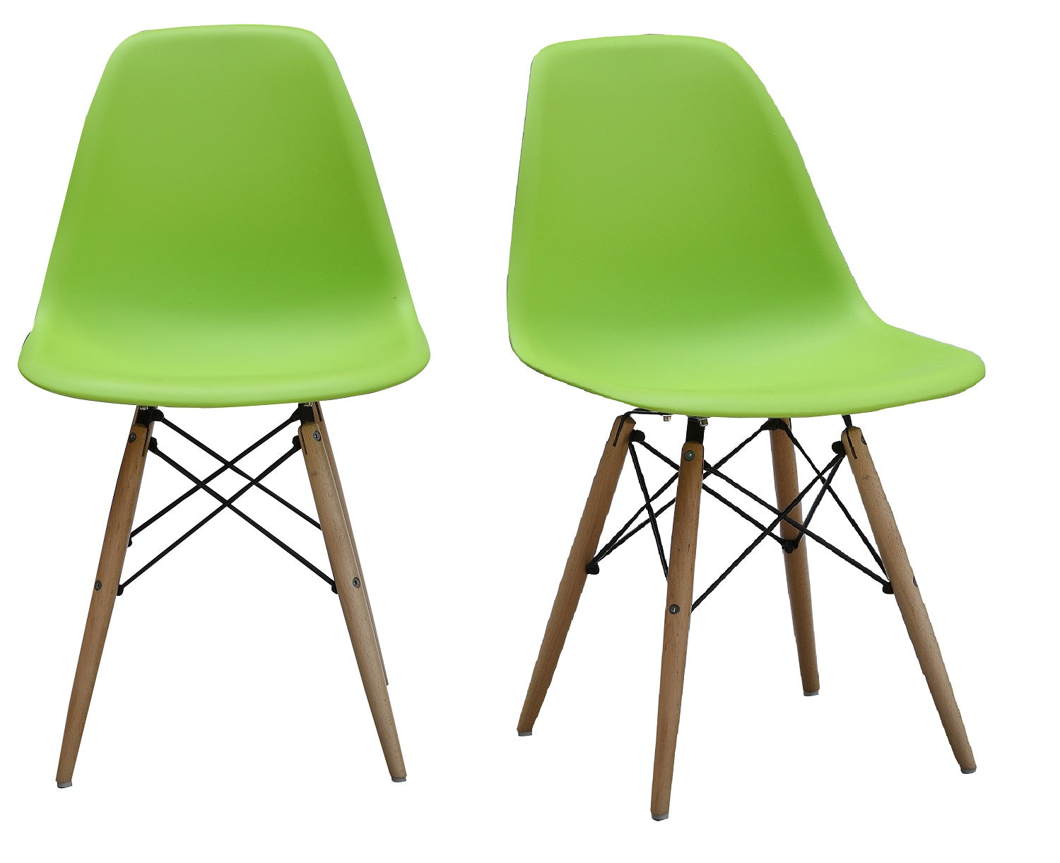 ViscoLogic Prague High Back Molded Plastic Side Dining Chair with Natural Wood Legs (Set of 2 Lawn Green)
